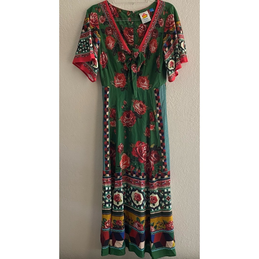 Anthropologie Farm Rio bolero Green and Red Floral Maxi Dress size S